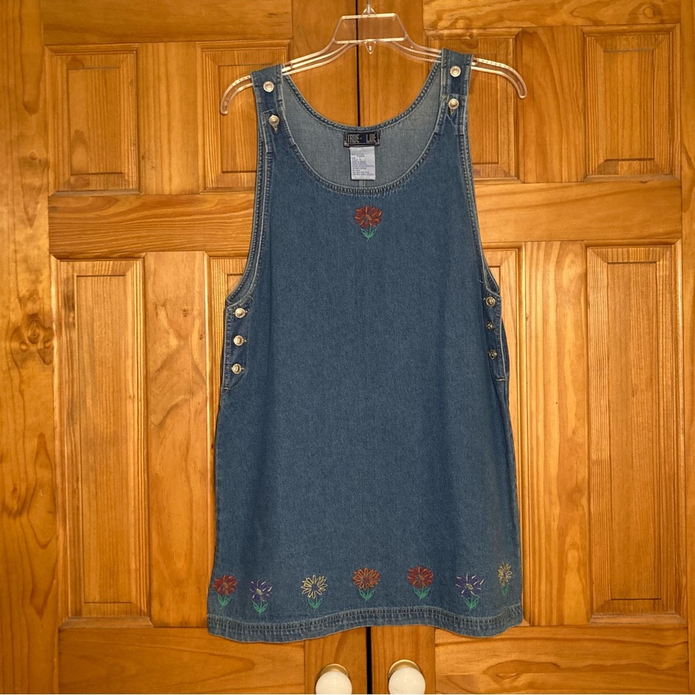 NWOT True Blue Vintage 90s Denim Jumper Dress Midi Blue Size L Large